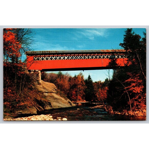 Postcard Vermont Arlington Old Covered Chiselville Bridge Vintage c1960s VT Fall - Picture 1 of 2